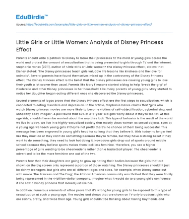Little Girls or Little Women: Analysis of Disney Princess Effect