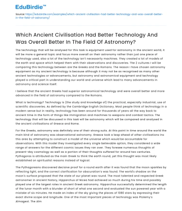 Ancient Civilisation’s Technology and Astronomy Comparison