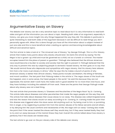 Argumentative Essay on Slavery