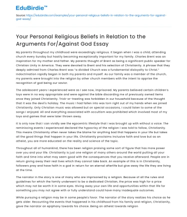 Personal Religious Beliefs: Arguments For/Against God