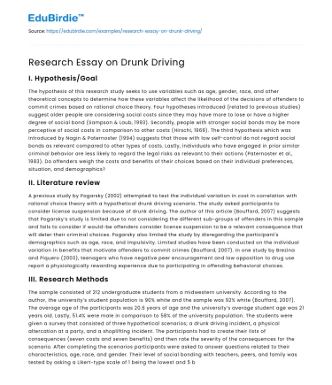 Research Essay on Drunk Driving