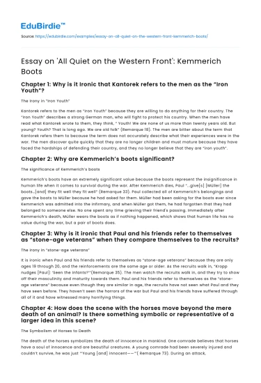 Essay on ‘All Quiet on the Western Front’: Kemmerich Boots