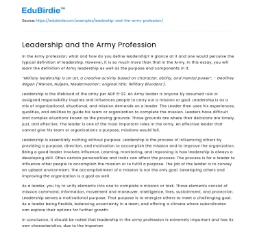Leadership and the Army Profession