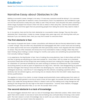 Narrative Essay about Obstacles in Life
