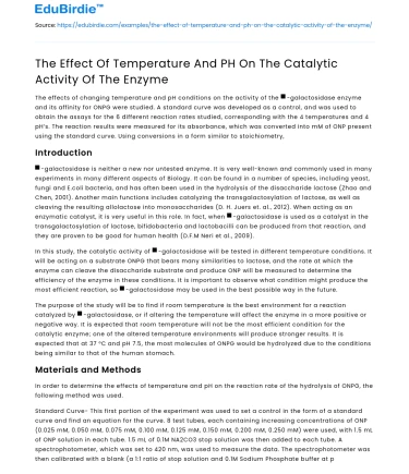The Effect Of Temperature And PH On The Catalytic Activity Of The Enzyme