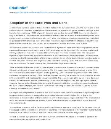 Adoption of the Euro: Pros and Cons