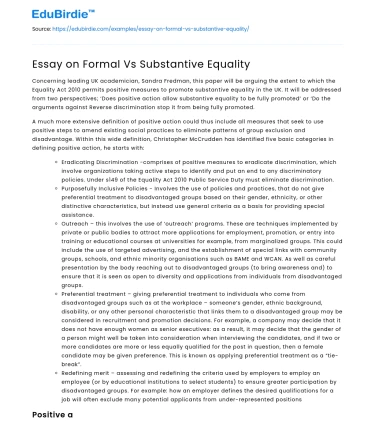 Essay on Formal Vs Substantive Equality
