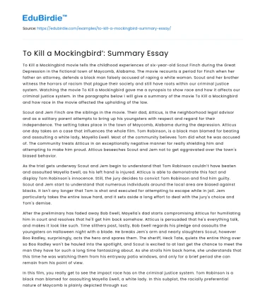 To Kill a Mockingbird’: Summary Essay