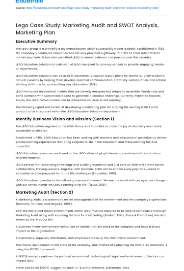 Lego Case Study: Marketing Audit and SWOT Analysis, Marketing Plan