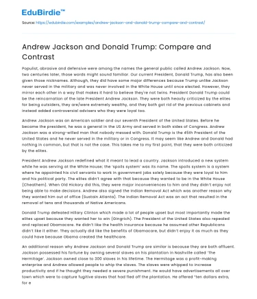 Andrew Jackson and Donald Trump: Compare and Contrast