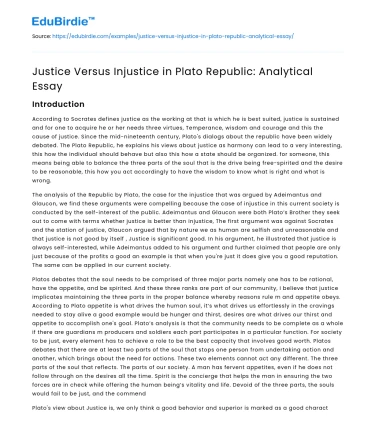 Justice and Injustice in Plato’s Republic