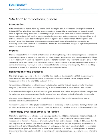 “Me Too” Ramifications in India