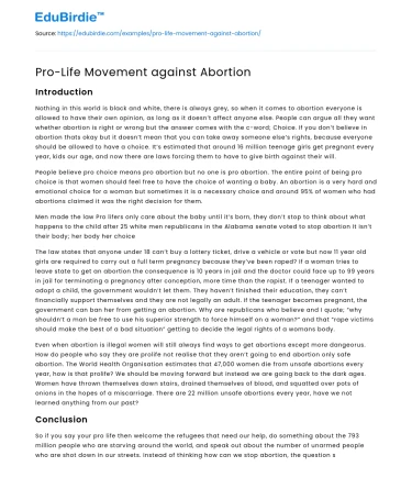Pro-Life Movement against Abortion