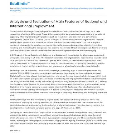 Analysis of Main Features of National & International Employment
