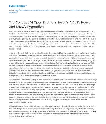 The Concept Of Open Ending In Ibsen’s A Doll’s House And Shaw’s Pygmalion