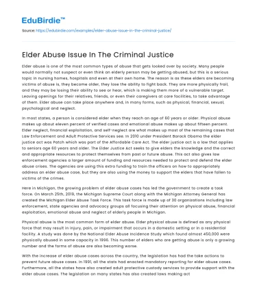 Elder Abuse Issue In The Criminal Justice