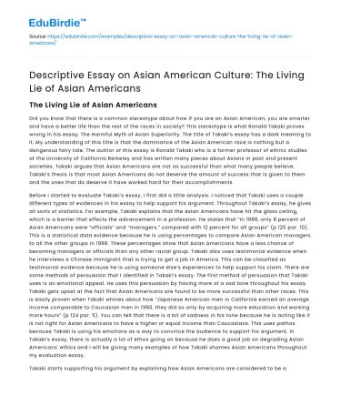Asian American Culture: The Living Lie