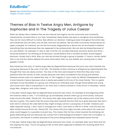 Themes of Bias in Twelve Angry Men, Antigone, and Julius Caesar