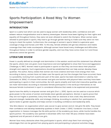 Sports Participation: A Road Way To Women Empowerment