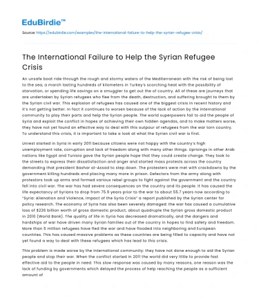 The International Failure to Help the Syrian Refugee Crisis
