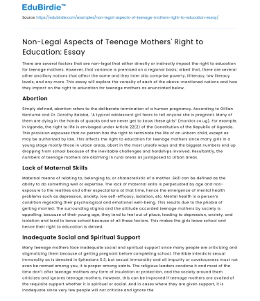 Non-Legal Aspects of Teenage Mothers’ Right to Education: Essay
