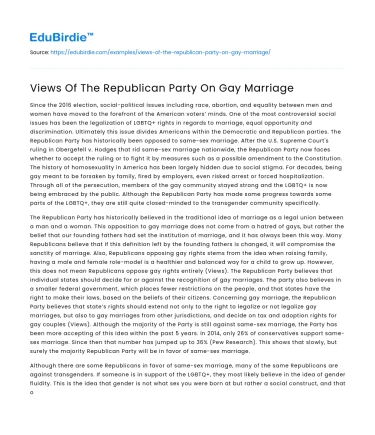 Views Of The Republican Party On Gay Marriage