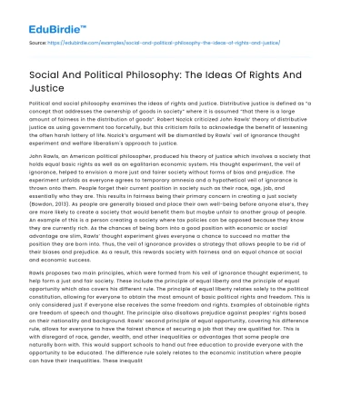 Social And Political Philosophy: The Ideas Of Rights And Justice