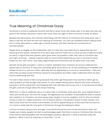 True Meaning of Christmas Essay