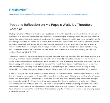Reader’s Reflection on My Papa’s Waltz by Theodore Roethke