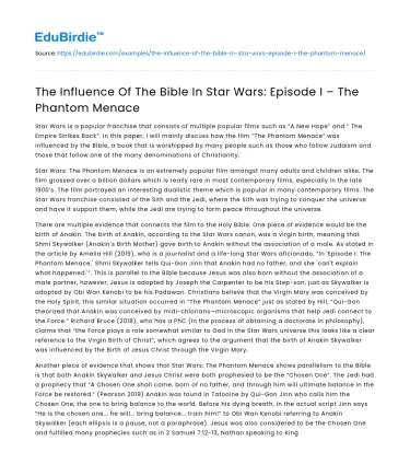 The Influence Of The Bible In Star Wars: Episode I – The Phantom Menace