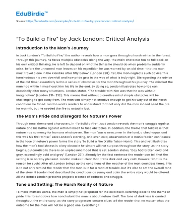 “To Build a Fire” by Jack London: Critical Analysis