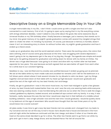 Descriptive Essay on a Single Memorable Day in Your Life