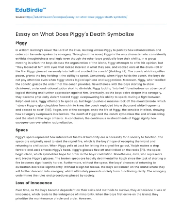 Essay on What Does Piggy’s Death Symbolize