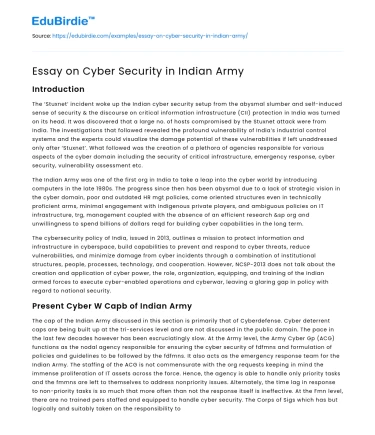 Essay on Cyber Security in Indian Army