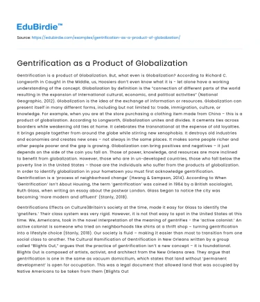 Gentrification as a Product of Globalization