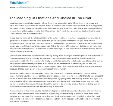The Meaning Of Emotions And Choice In The Giver