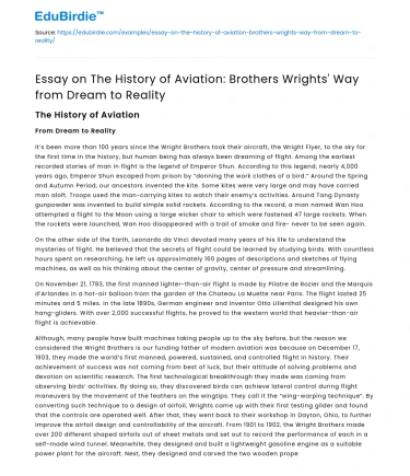 About Flying: Brothers Wrights’ Way from Dream to Reality