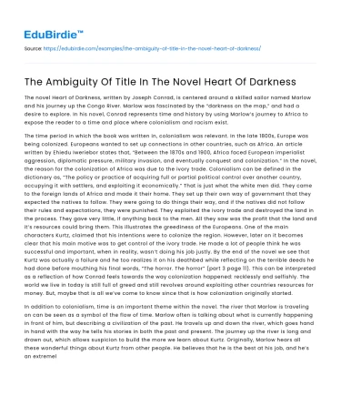 The Ambiguity Of Title In The Novel Heart Of Darkness