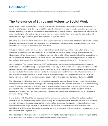 The Relevance of Ethics and Values to Social Work