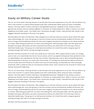 Essay on Military Career Goals