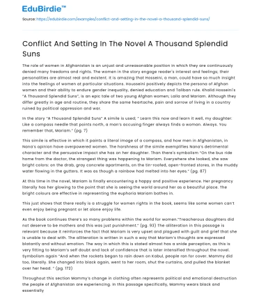 Conflict And Setting In The Novel A Thousand Splendid Suns