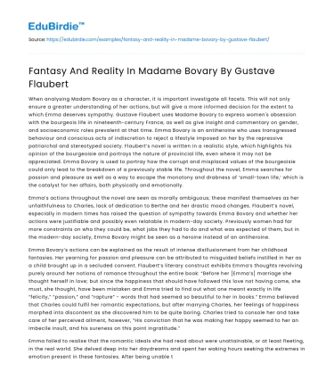 Fantasy And Reality In Madame Bovary By Gustave Flaubert