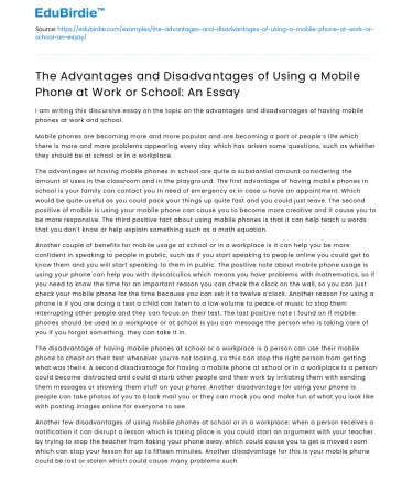 The Advantages and Disadvantages of Mobile Phones in School
