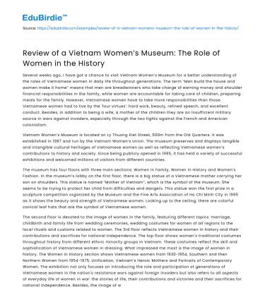 Review of a Vietnam Women’s Museum: The Role of Women in the History
