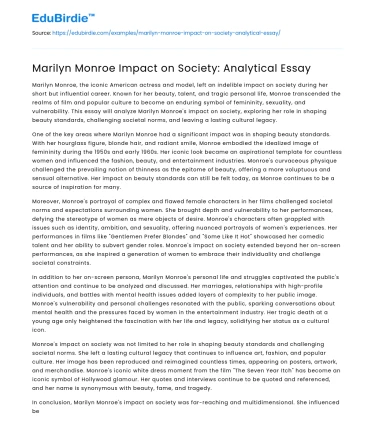 Marilyn Monroe Impact on Society: Analytical Essay