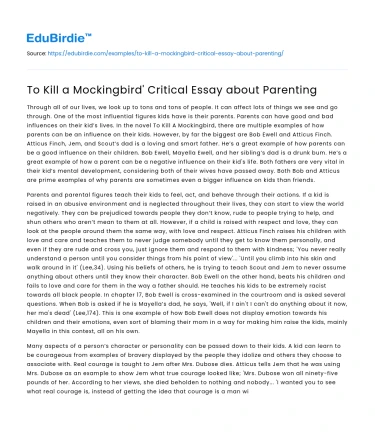 To Kill a Mockingbird’ Critical Essay about Parenting