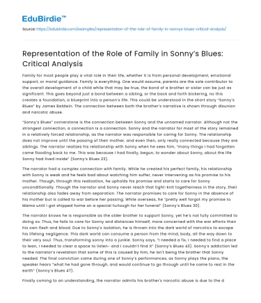 Representation of the Role of Family in Sonny’s Blues: Critical Analysis