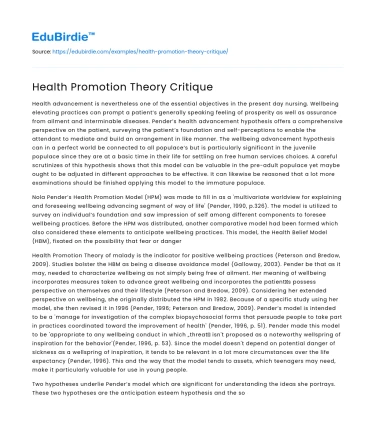 Health Promotion Theory Critique
