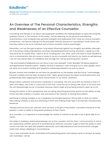 Characteristics, Strengths, and Weaknesses of an Effective Counselor