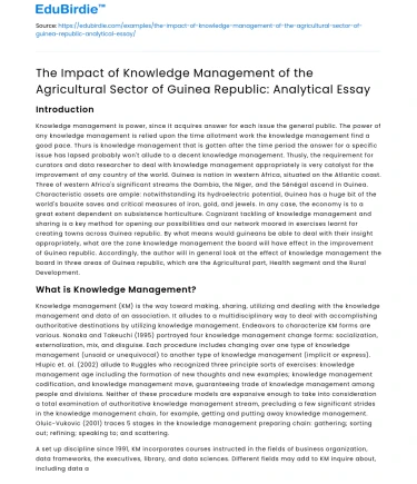 Agriculture in Guinea through Knowledge Management